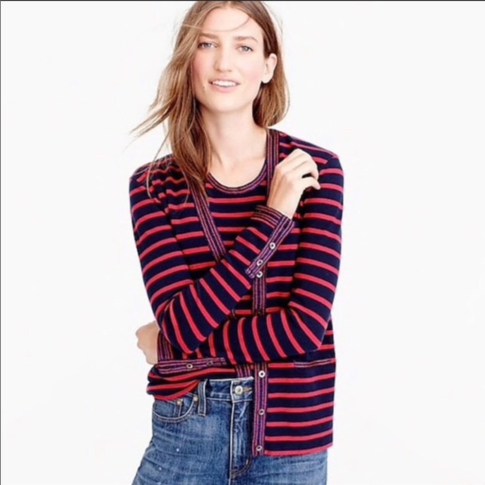 J. Crew Blue & Pink Metallic Striped Cardigan - Picture 1 of 13